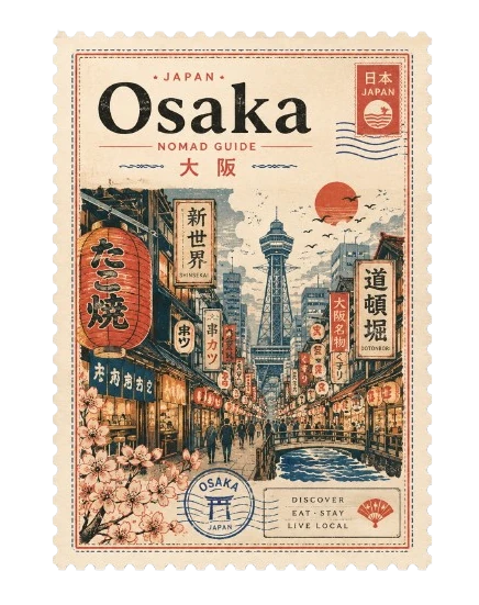 Sello postal vintage de Osaka